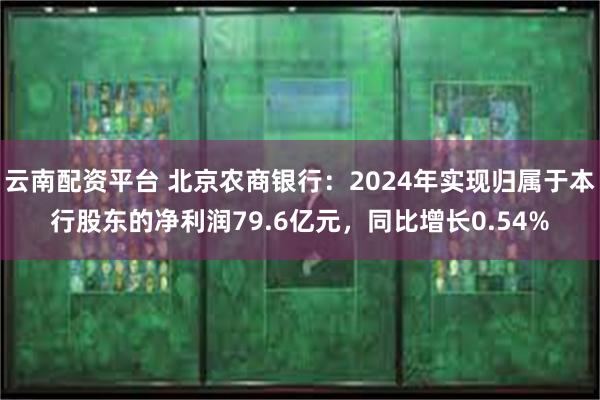 云南配资平台 北京农商银行：2024年实现归属于本行股东的净利润79.6亿元，同比增长0.54%